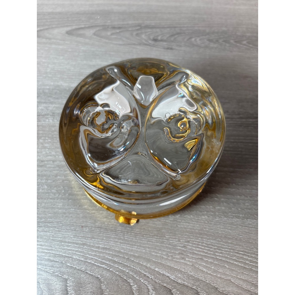 Vintage Crystal Glass Ashtray with Gold Metal Rim Mid Century Modern Decor - Picture 5 of 7